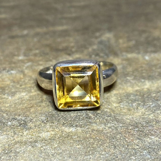 Square Faceted Citrine Ring- Size 9