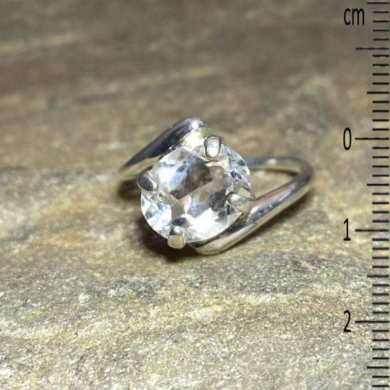 Faceted Oval Offset Clear Quartz Ring- Size 9