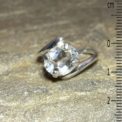 Faceted Oval Offset Clear Quartz Ring- Size 9