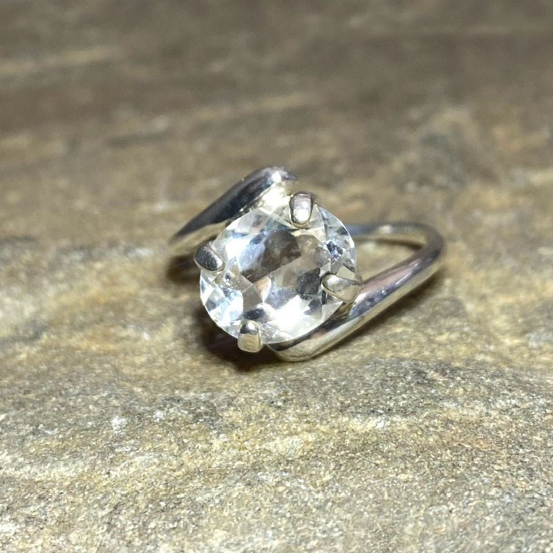 Faceted Oval Offset Clear Quartz Ring- Size 9
