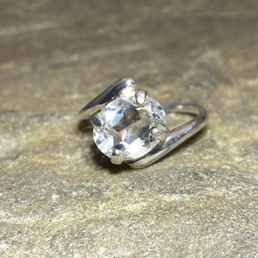 Faceted Oval Offset Clear Quartz Ring- Size 9