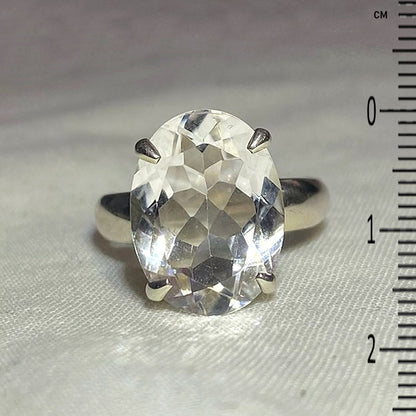Faceted Oval Clear Quartz Ring- Size 8
