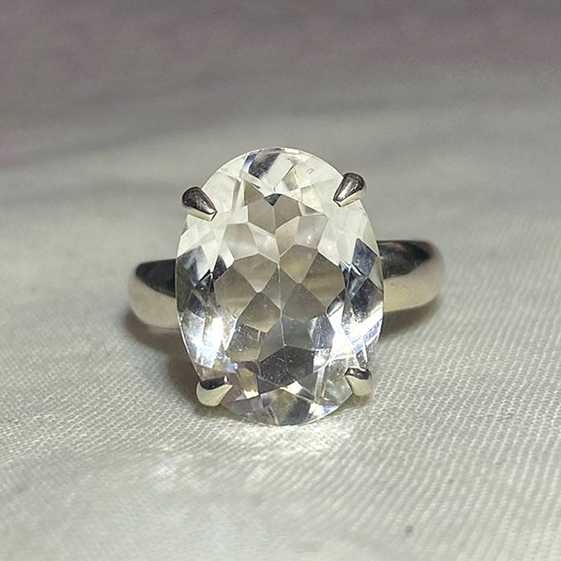 Faceted Oval Clear Quartz Ring- Size 8