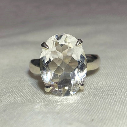Faceted Oval Clear Quartz Ring- Size 8