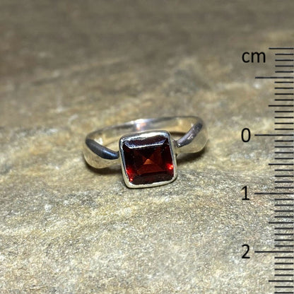 Faceted Square Garnet Ring- Size 7