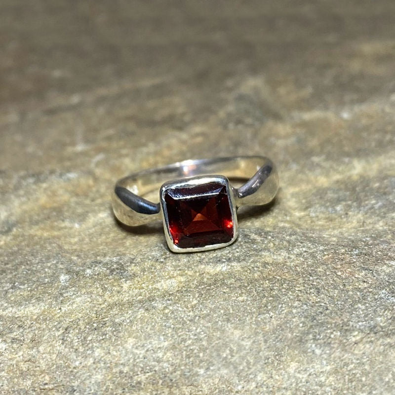 Faceted Square Garnet Ring- Size 7