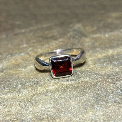 Faceted Square Garnet Ring- Size 7