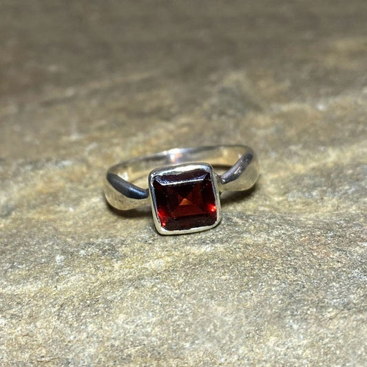 Faceted Square Garnet Ring- Size 7
