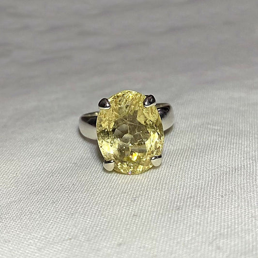 Faceted Oval Heliodor Ring- Size 9