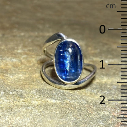 Sterling Silver Offset Oval Blue Kyanite Ring- Size 9