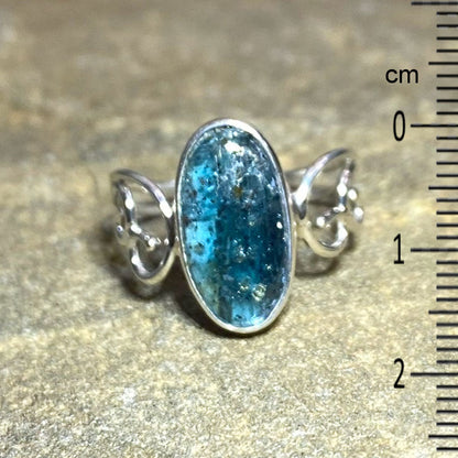 Oval Green Kyanite Swirling Sterling Silver Ring- Size 7.5
