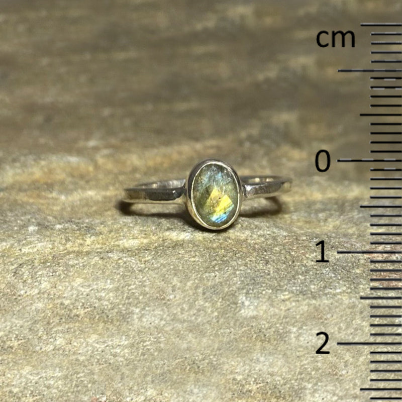 Oval Faceted Labradorite Ring- Size 7