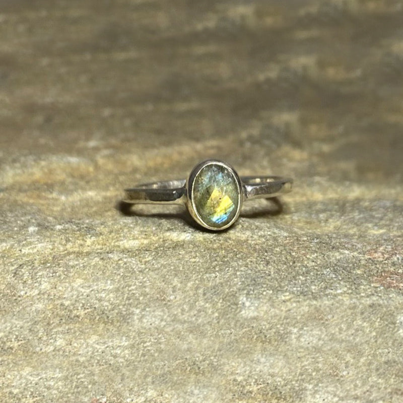 Oval Faceted Labradorite Ring- Size 7