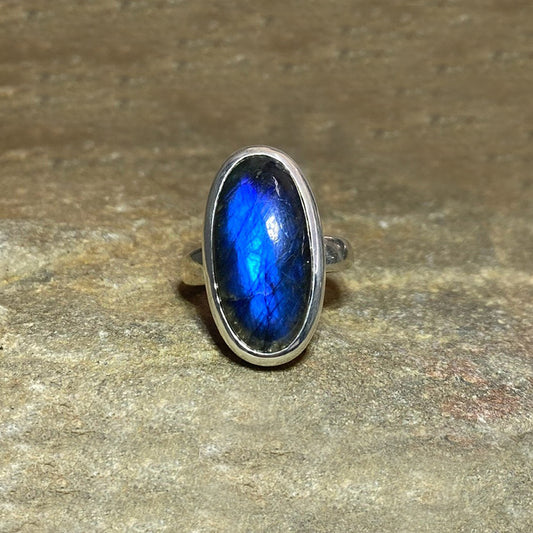 Oval Blue Flash Labradorite Ring- Size 8.5