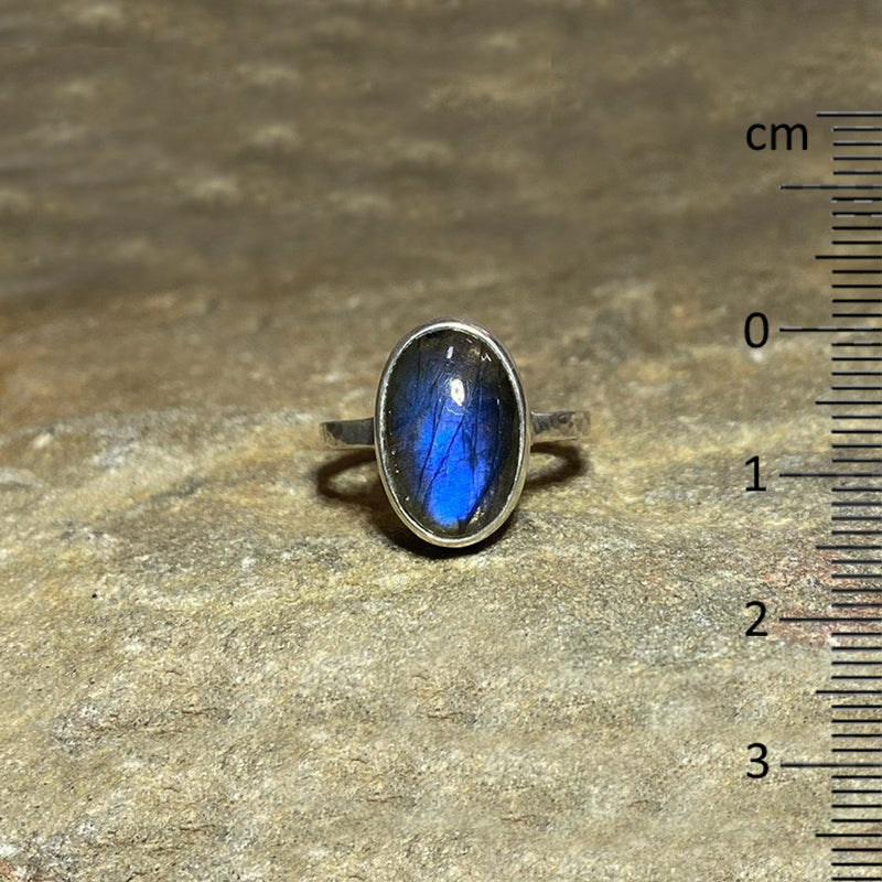 Oval Blue Flash Labradorite Ring- Size 7.5