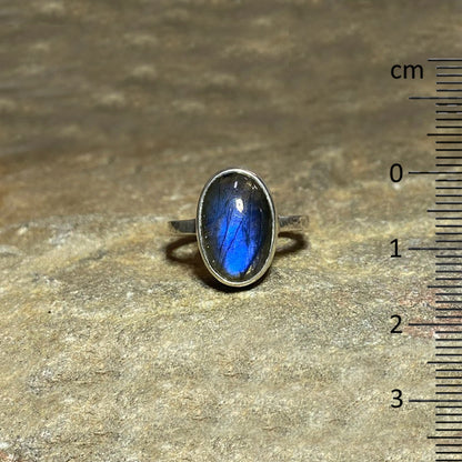 Oval Blue Flash Labradorite Ring- Size 7.5