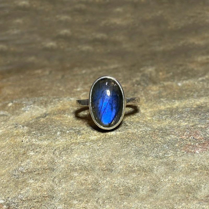 Oval Blue Flash Labradorite Ring- Size 7.5
