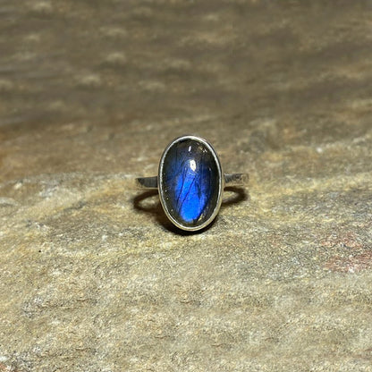 Oval Blue Flash Labradorite Ring- Size 7.5