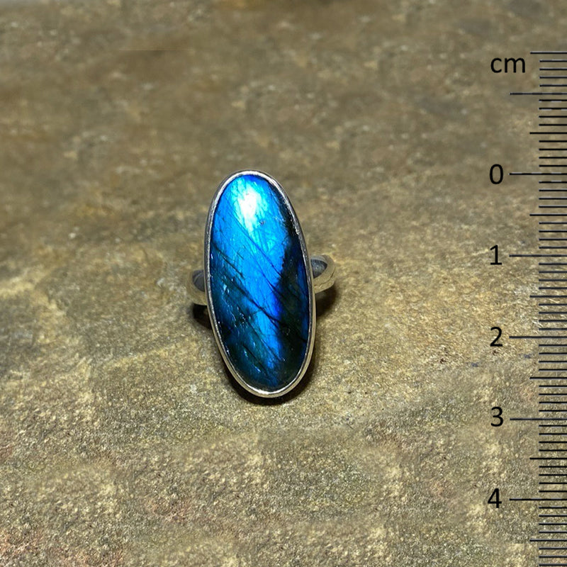 Oval Blue Flash Labradorite Ring- Size 8