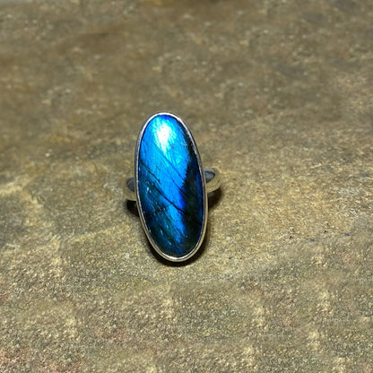 Oval Blue Flash Labradorite Ring- Size 8