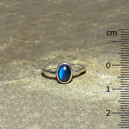 Oval Blue Flash Labradorite Ring- Size 7.5