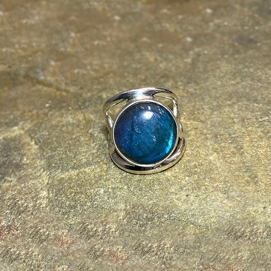 Round Labradorite Ring- Size 6.5