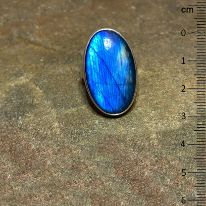 Oval Blue Flash Labradorite Ring- Size 10