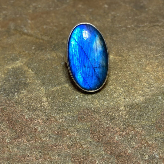 Oval Blue Flash Labradorite Ring- Size 10