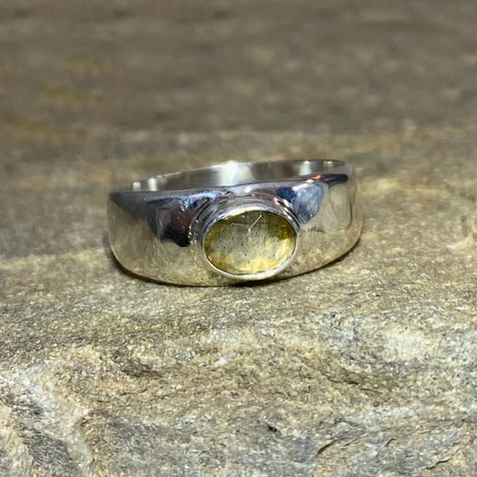 Faceted Oval Labradorite Ring- Size 8.5