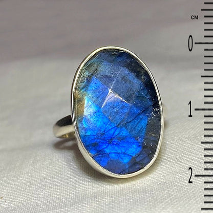 Faceted Oval Labradorite Ring- Size 8