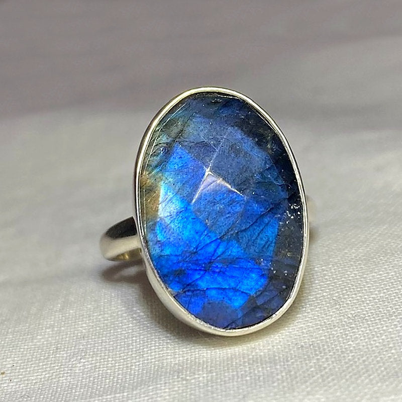 Faceted Oval Labradorite Ring- Size 8
