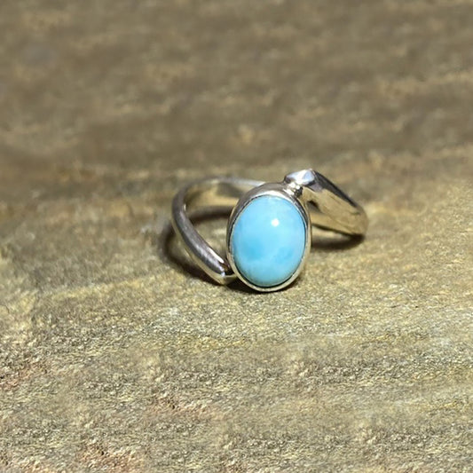 Offset Sterling Silver Oval Larimar Ring- Size 7.5