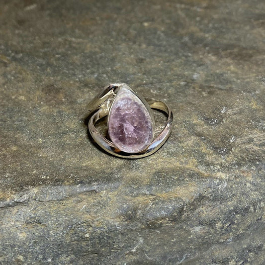 Offset Sterling Silver Teardrop Lepidolite Ring- Size 9