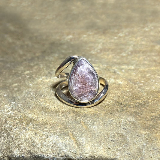 Offset Sterling Silver Teardrop Lepidolite Ring- Size 7