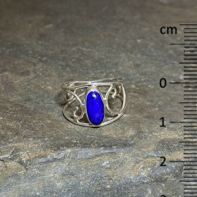 Swirling Sterling Silver Oval Lapis Lazuli Ring- Size 10