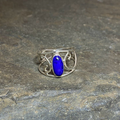 Swirling Sterling Silver Oval Lapis Lazuli Ring- Size 10