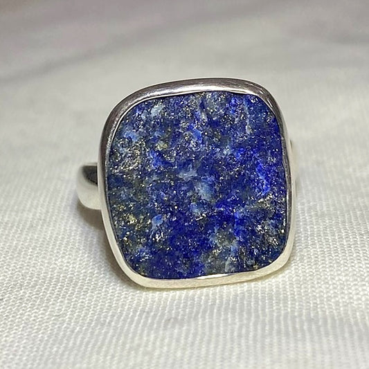 Square Raw Lapis Lazuli Ring- Size 7