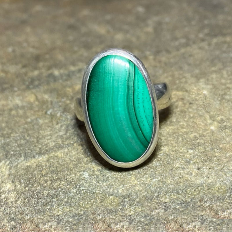 Oval Malachite Ring- Size 7.5