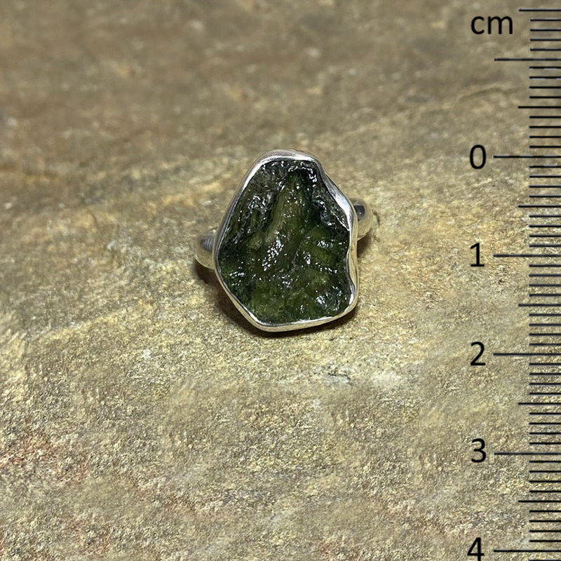 Raw Moldavite Ring- Size 8