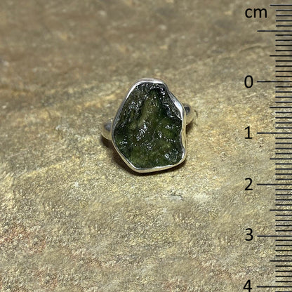 Raw Moldavite Ring- Size 8