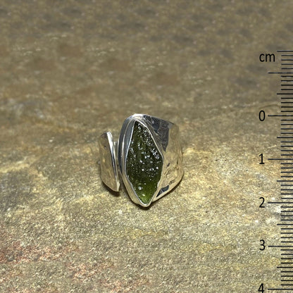 Freeform Raw Moldavite Ring- Size 7