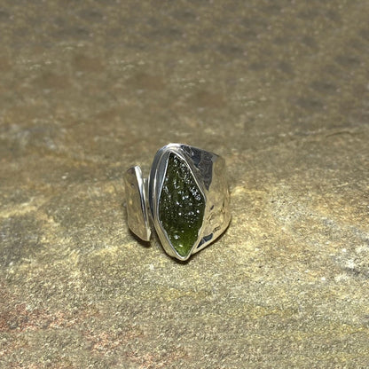 Freeform Raw Moldavite Ring- Size 7