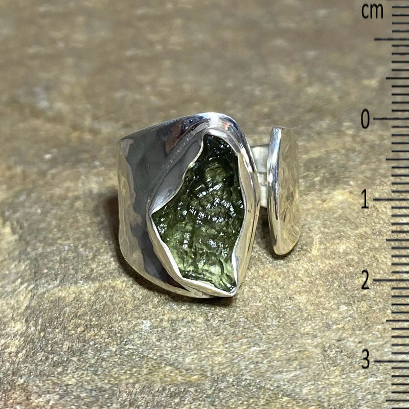 Raw Moldavite Ring- Size 8