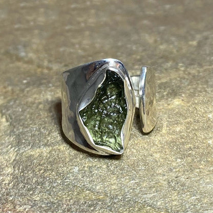 Raw Moldavite Ring- Size 8