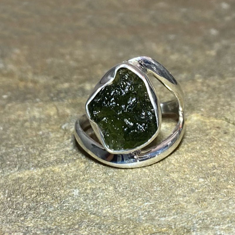 Raw Moldavite Ring- Size 7.5