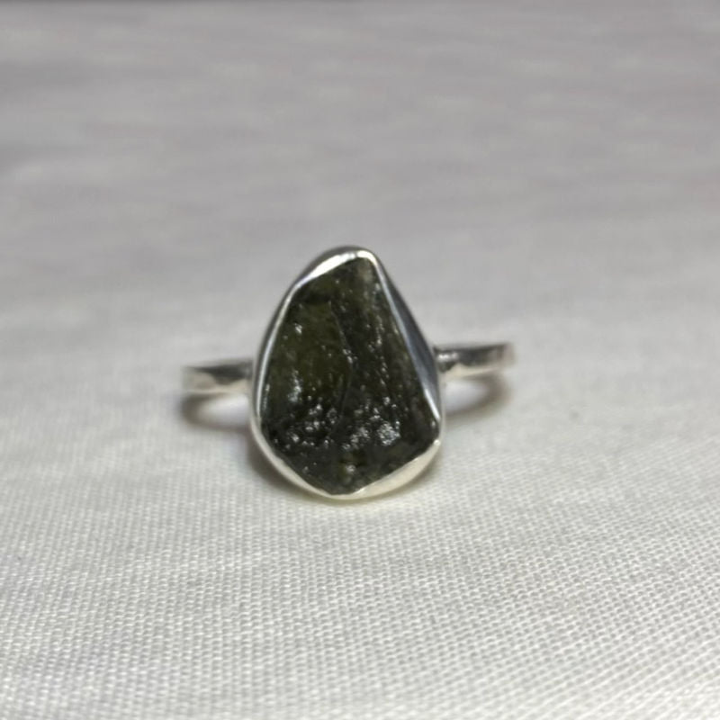 Natural Moldavite Ring- Size 9.5