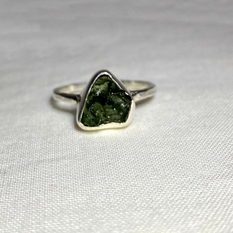 Raw Moldavite Ring- Size 6