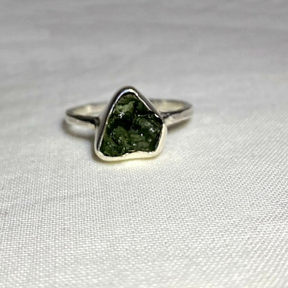 Raw Moldavite Ring- Size 6