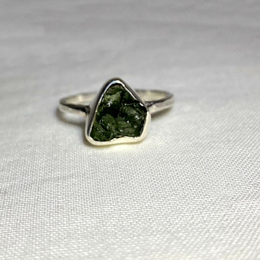 Raw Moldavite Ring- Size 6