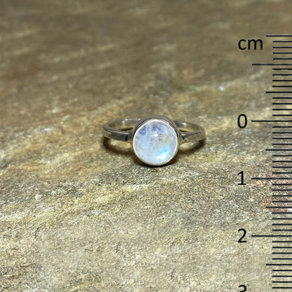 Round Rainbow Moonstone Ring- Size 7